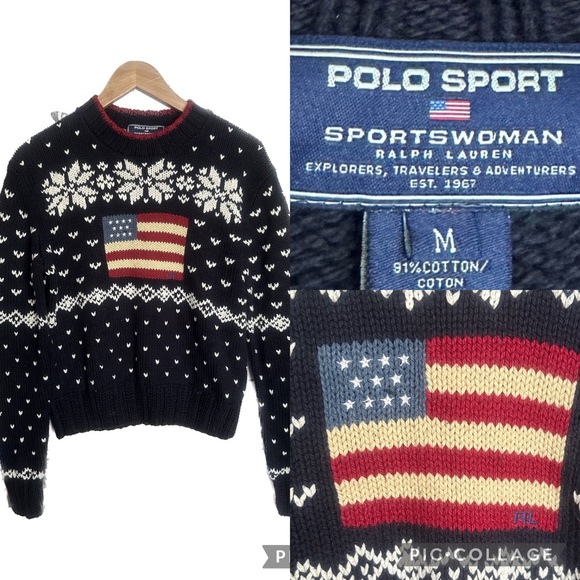 Ralph Lauren | Sweaters | Vintage 8s Polo Sport Sportswoman Flagsnowflakes  Cotton Sweater Medium | Poshmark
